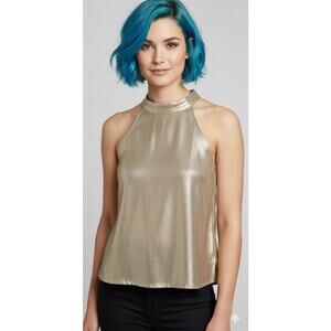 Bar III metallic gold halter blouse